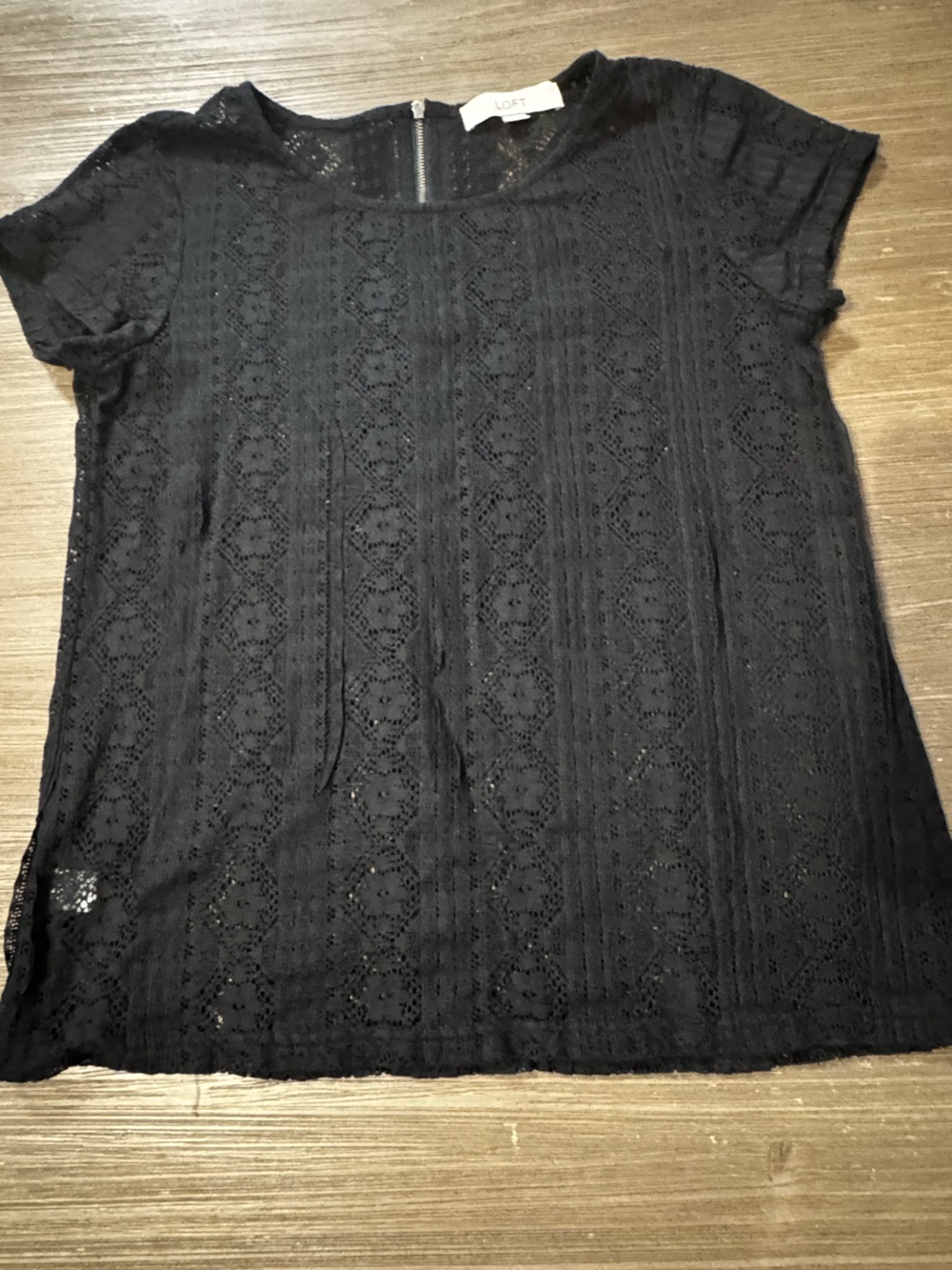 LOFT Black Lace Short-Sleeve Top